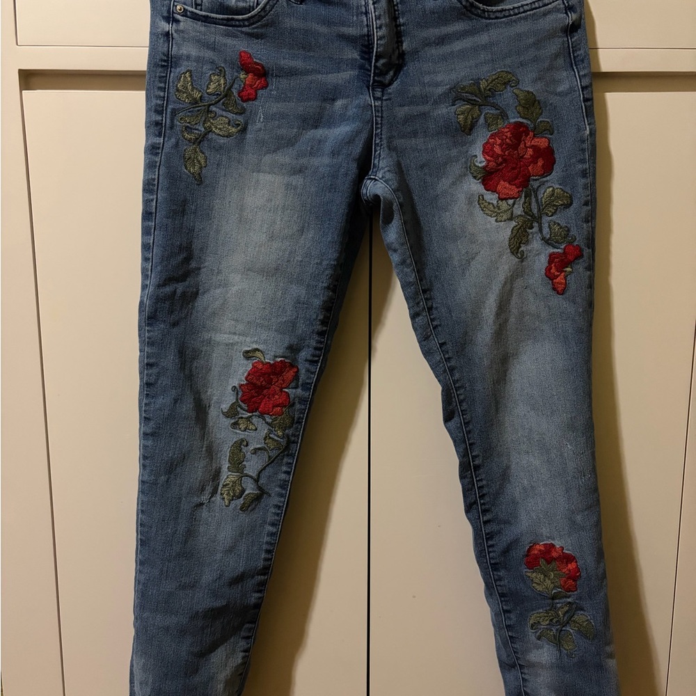 Floral Embroidered Skinny Jeans